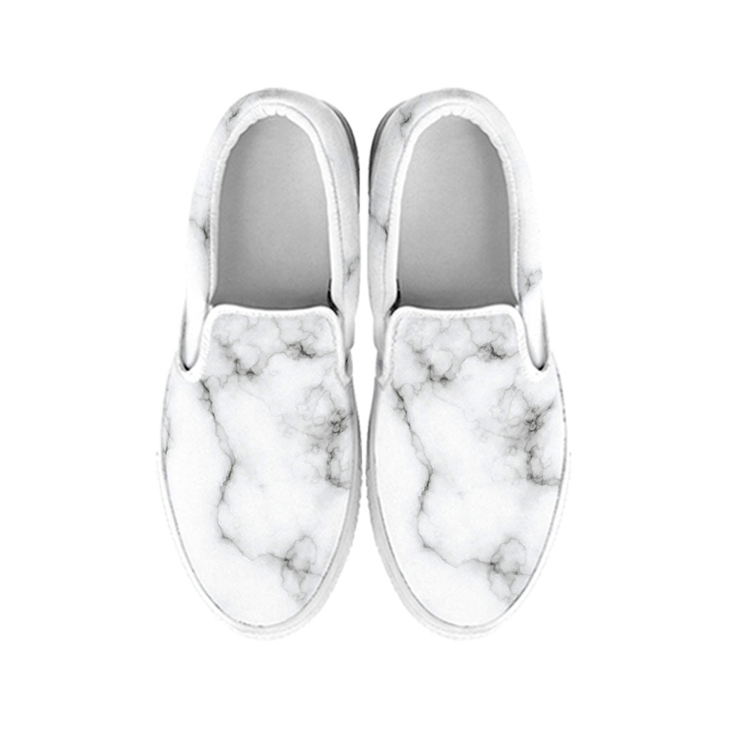 White Grey Smoke Marble Print White Slip On Sneakers