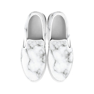 White Grey Smoke Marble Print White Slip On Sneakers