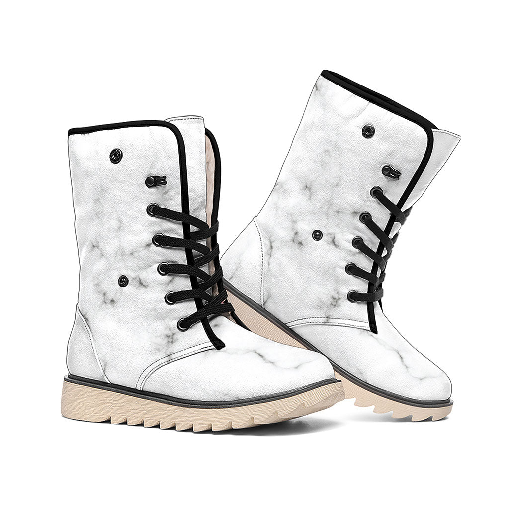 White Grey Smoke Marble Print Winter Boots