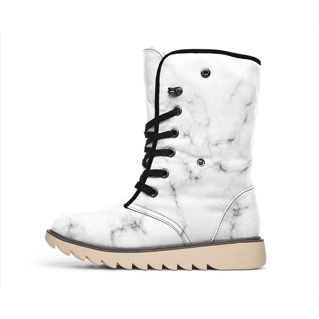 White Grey Smoke Marble Print Winter Boots