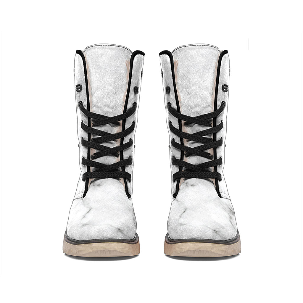 White Grey Smoke Marble Print Winter Boots