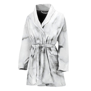 White Grey Smoke Marble Print Women's Bathrobe