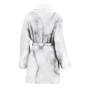 White Grey Smoke Marble Print Women's Bathrobe