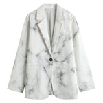 White Grey Smoke Marble Print Women's Blazer
