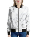 White Grey Smoke Marble Print Women's Bomber Jacket