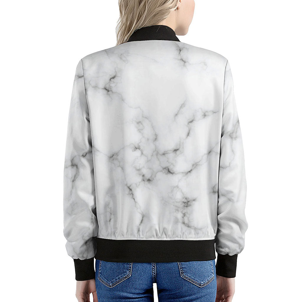 White Grey Smoke Marble Print Women's Bomber Jacket