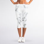 White Grey Smoke Marble Print Women's Capri Leggings