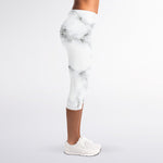 White Grey Smoke Marble Print Women's Capri Leggings