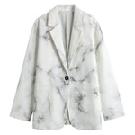 White Grey Smoke Marble Print Women's Cotton Blazer