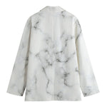White Grey Smoke Marble Print Women's Cotton Blazer