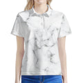 White Grey Smoke Marble Print Women's Polo Shirt