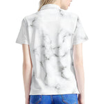 White Grey Smoke Marble Print Women's Polo Shirt