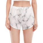 White Grey Smoke Marble Print Women's Split Running Shorts