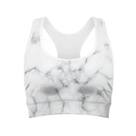 White Grey Smoke Marble Print Women's Sports Bra