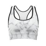 White Grey Smoke Marble Print Women's Sports Bra