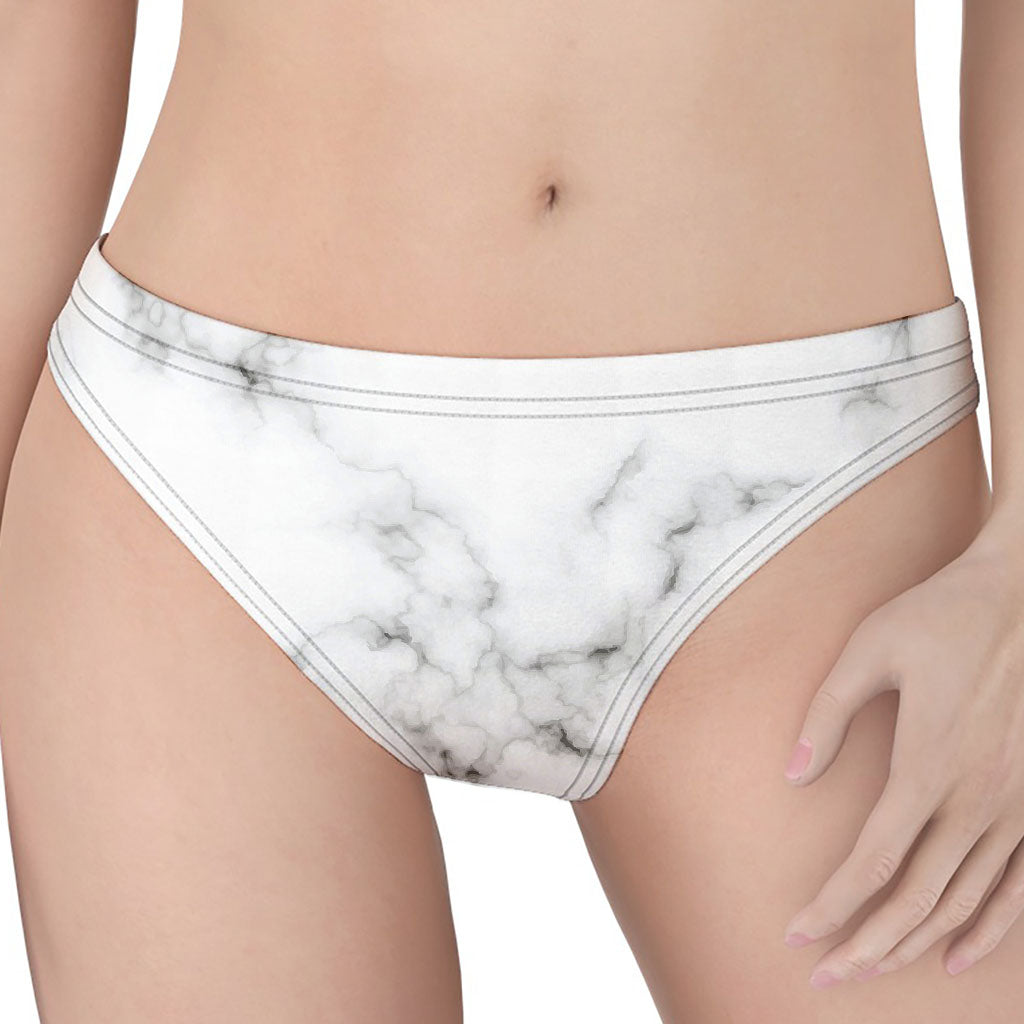 White Grey Smoke Marble Print Women's Thong