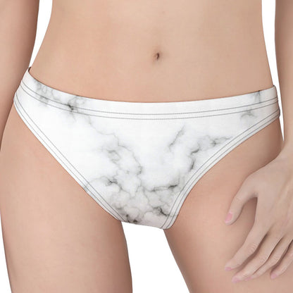 White Grey Smoke Marble Print Women's Thong
