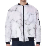 White Grey Smoke Marble Print Zip Sleeve Bomber Jacket