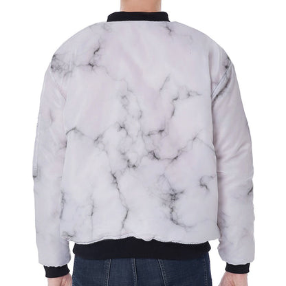 White Grey Smoke Marble Print Zip Sleeve Bomber Jacket