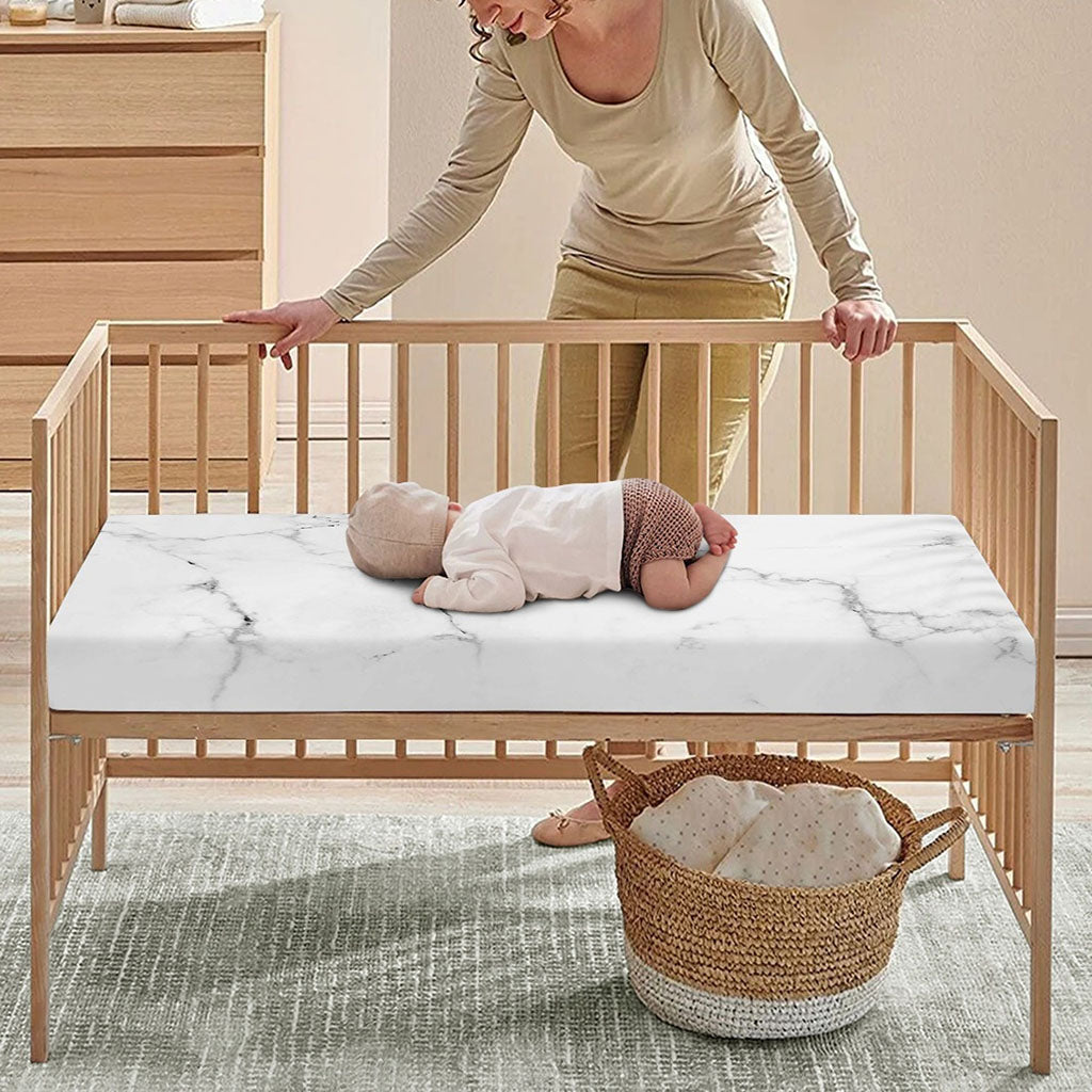 White Grunge Marble Print Baby Crib Sheet