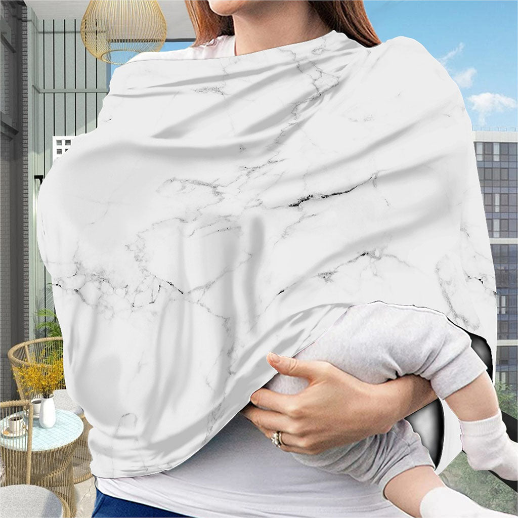 White Grunge Marble Print Baby Seat Cover