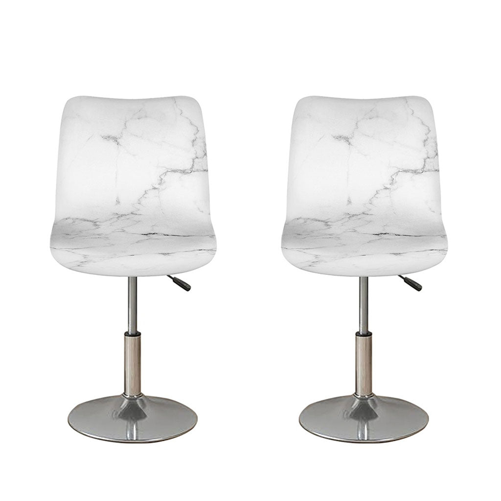 White Grunge Marble Print Bar Stool Covers