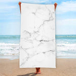 White Grunge Marble Print Beach Towel