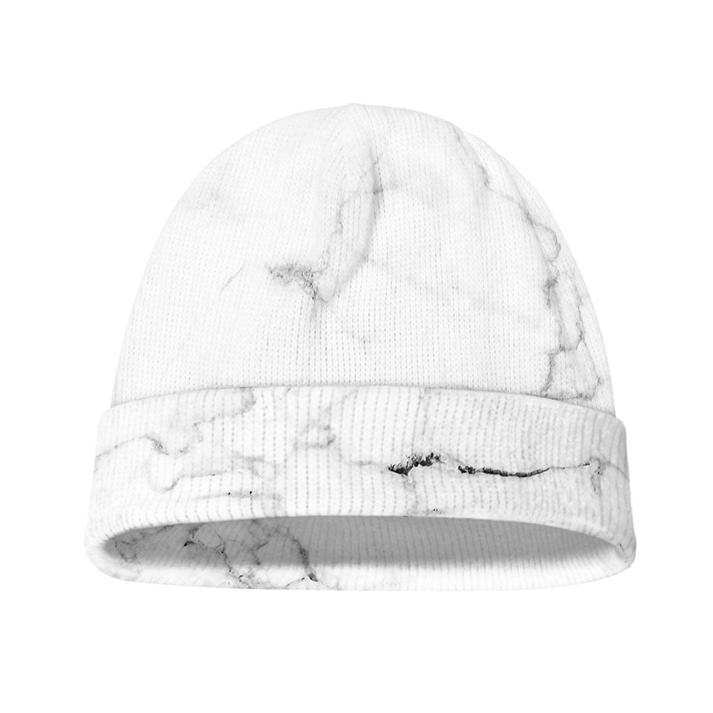 White Grunge Marble Print Beanie
