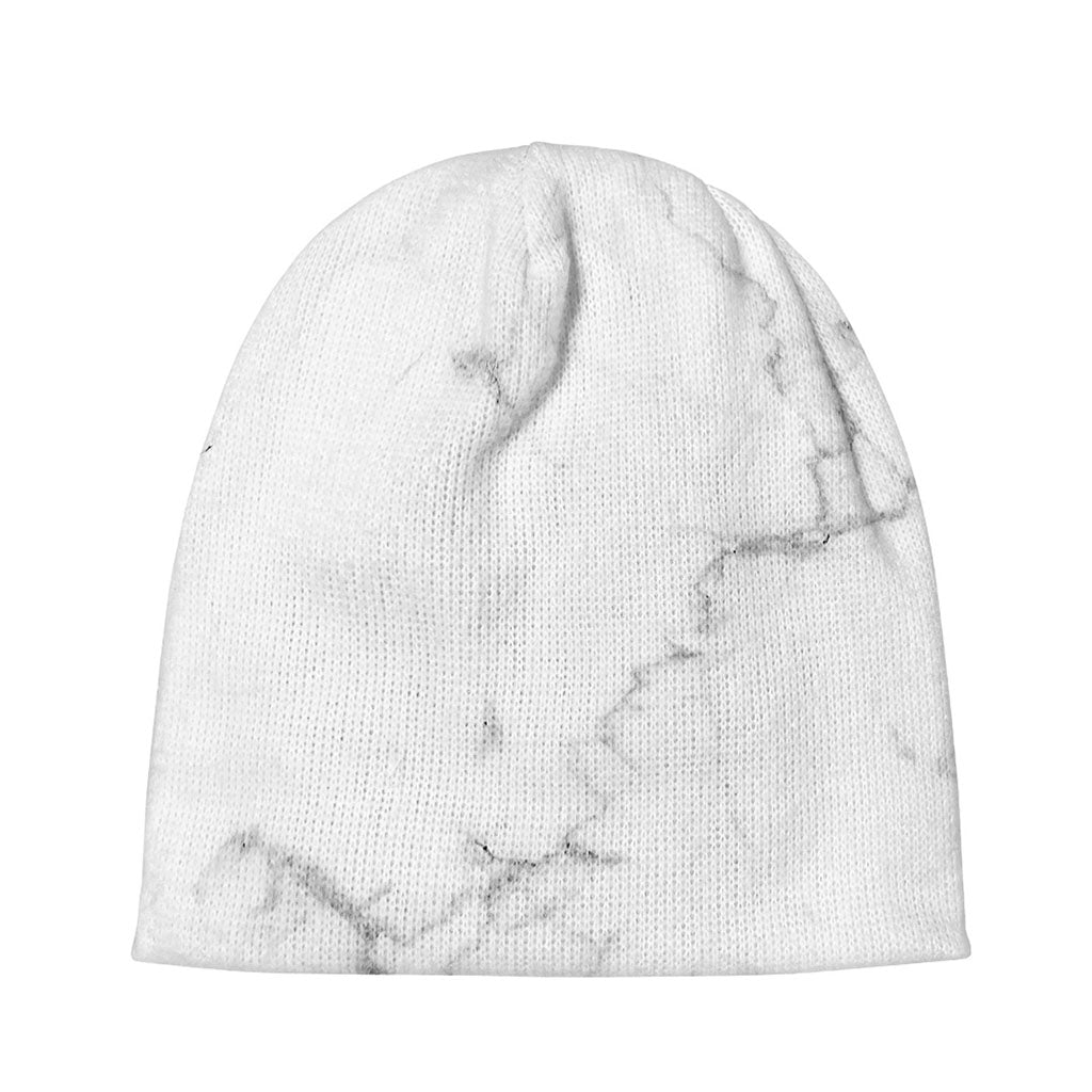 White Grunge Marble Print Beanie