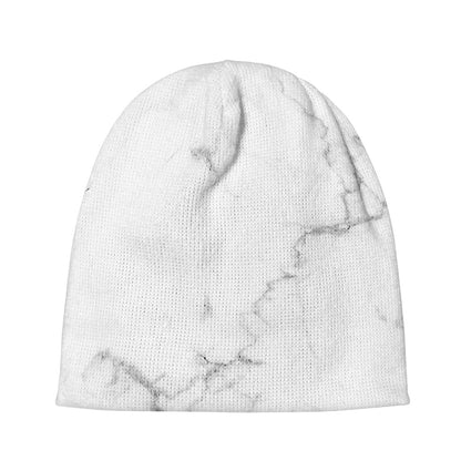 White Grunge Marble Print Beanie