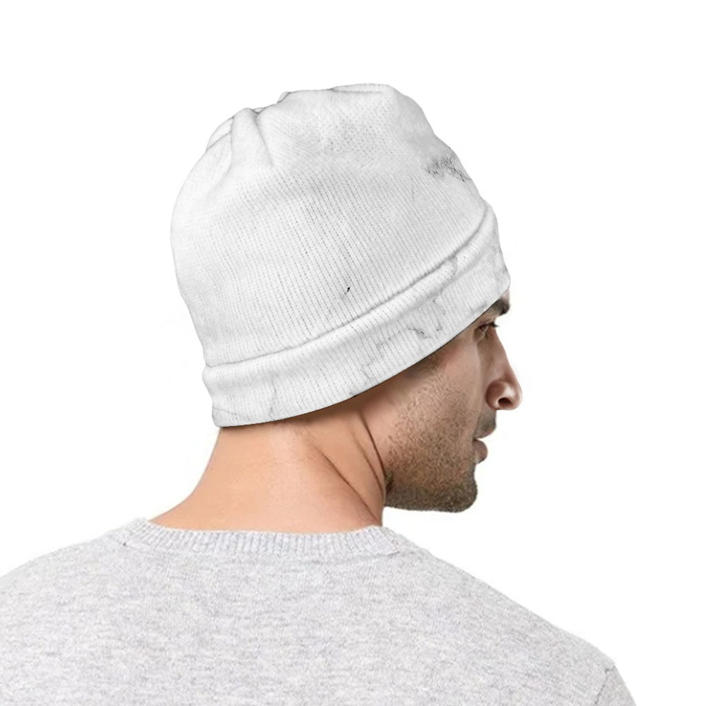 White Grunge Marble Print Beanie