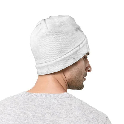 White Grunge Marble Print Beanie