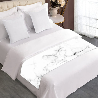 White Grunge Marble Print Bed Runner