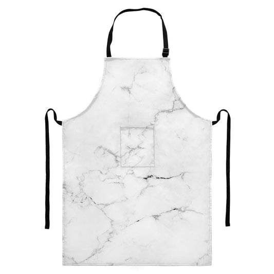 White Grunge Marble Print Bib Apron With Pocket