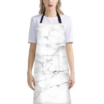 White Grunge Marble Print Bib Apron With Pocket