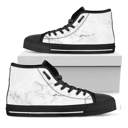 White Grunge Marble Print Black High Top Sneakers