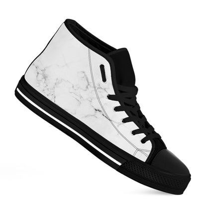 White Grunge Marble Print Black High Top Sneakers