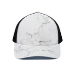 White Grunge Marble Print Black Mesh Trucker Cap