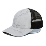 White Grunge Marble Print Black Mesh Trucker Cap