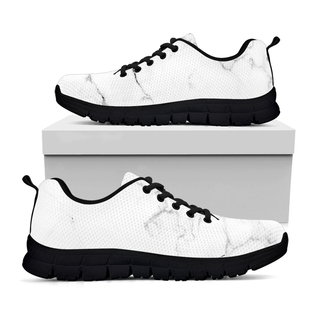 White Grunge Marble Print Black Running Shoes