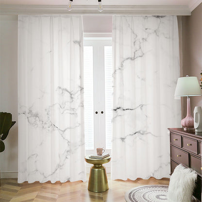 White Grunge Marble Print Blackout Pencil Pleat Curtains