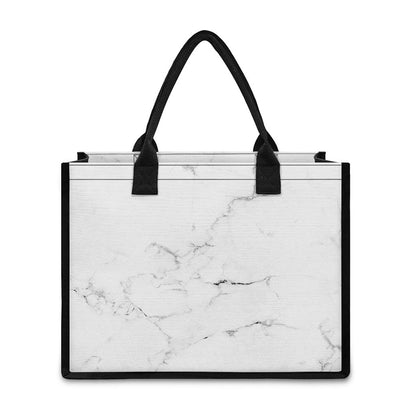 White Grunge Marble Print Canvas Tote Bag