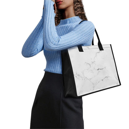 White Grunge Marble Print Canvas Tote Bag