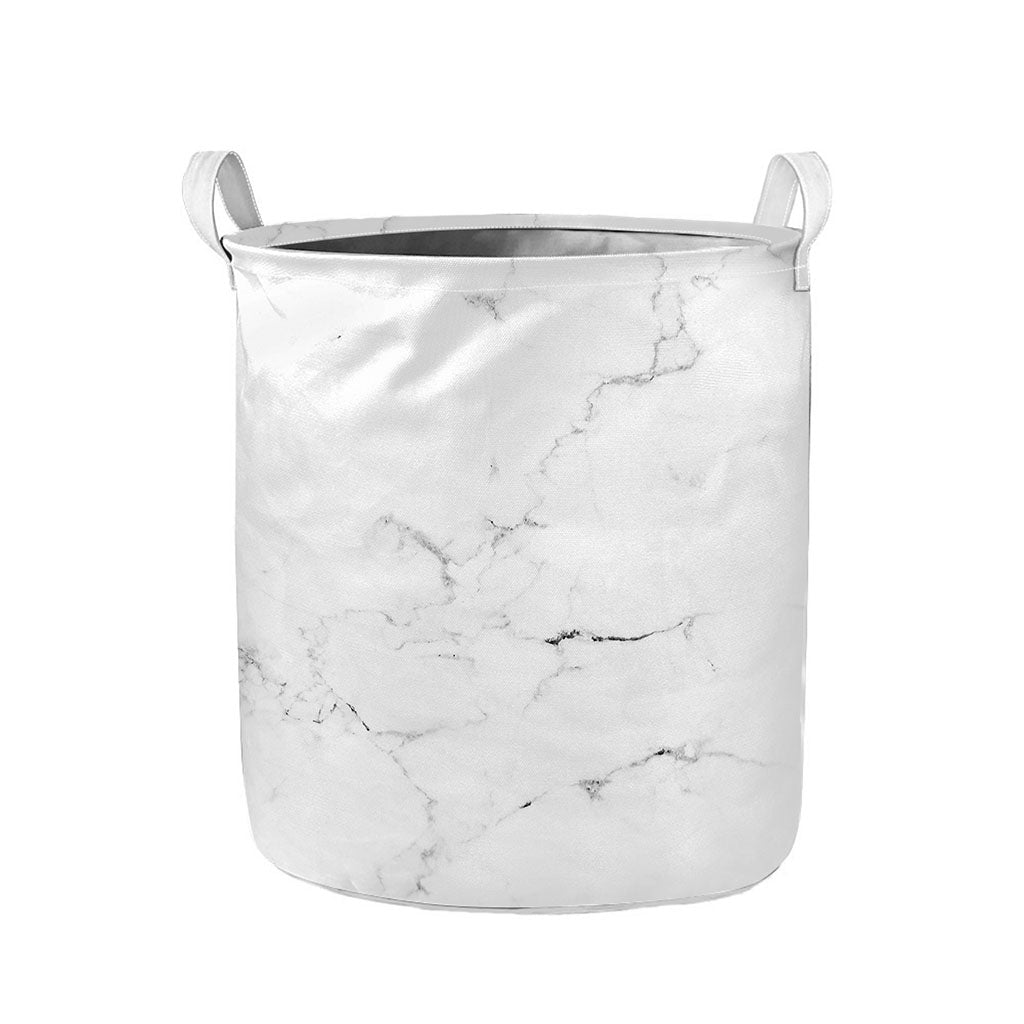 White Grunge Marble Print Collapsible Laundry Basket
