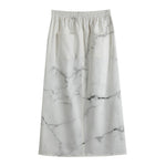 White Grunge Marble Print Cotton Front Slit Maxi Skirt