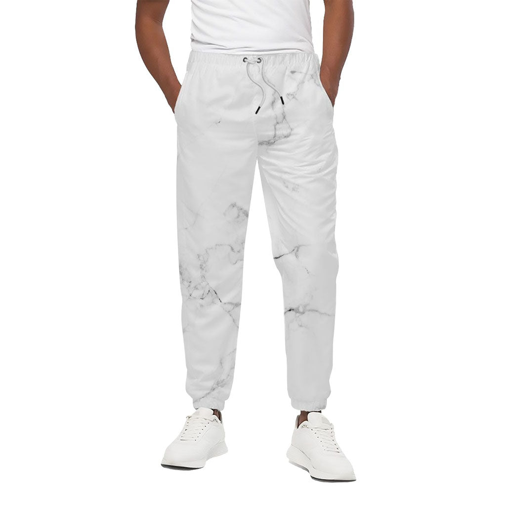 White Grunge Marble Print Cotton Pants