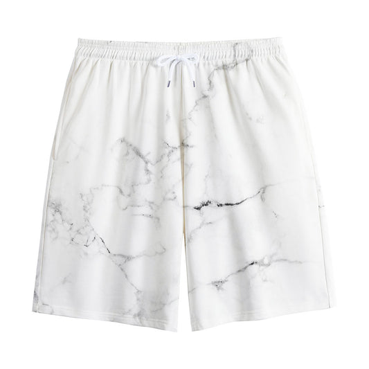White Grunge Marble Print Cotton Shorts
