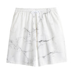 White Grunge Marble Print Cotton Shorts