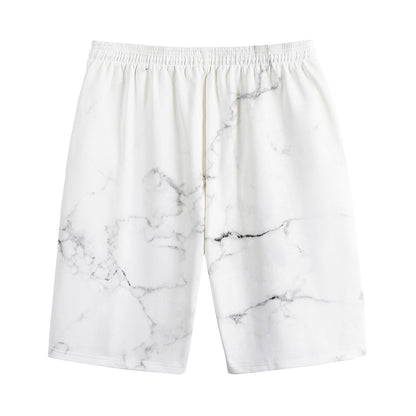 White Grunge Marble Print Cotton Shorts