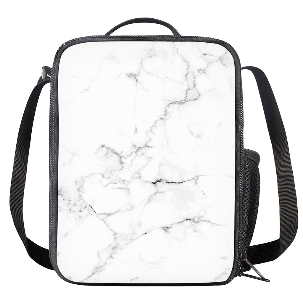 White Grunge Marble Print Crossbody Lunch Bag